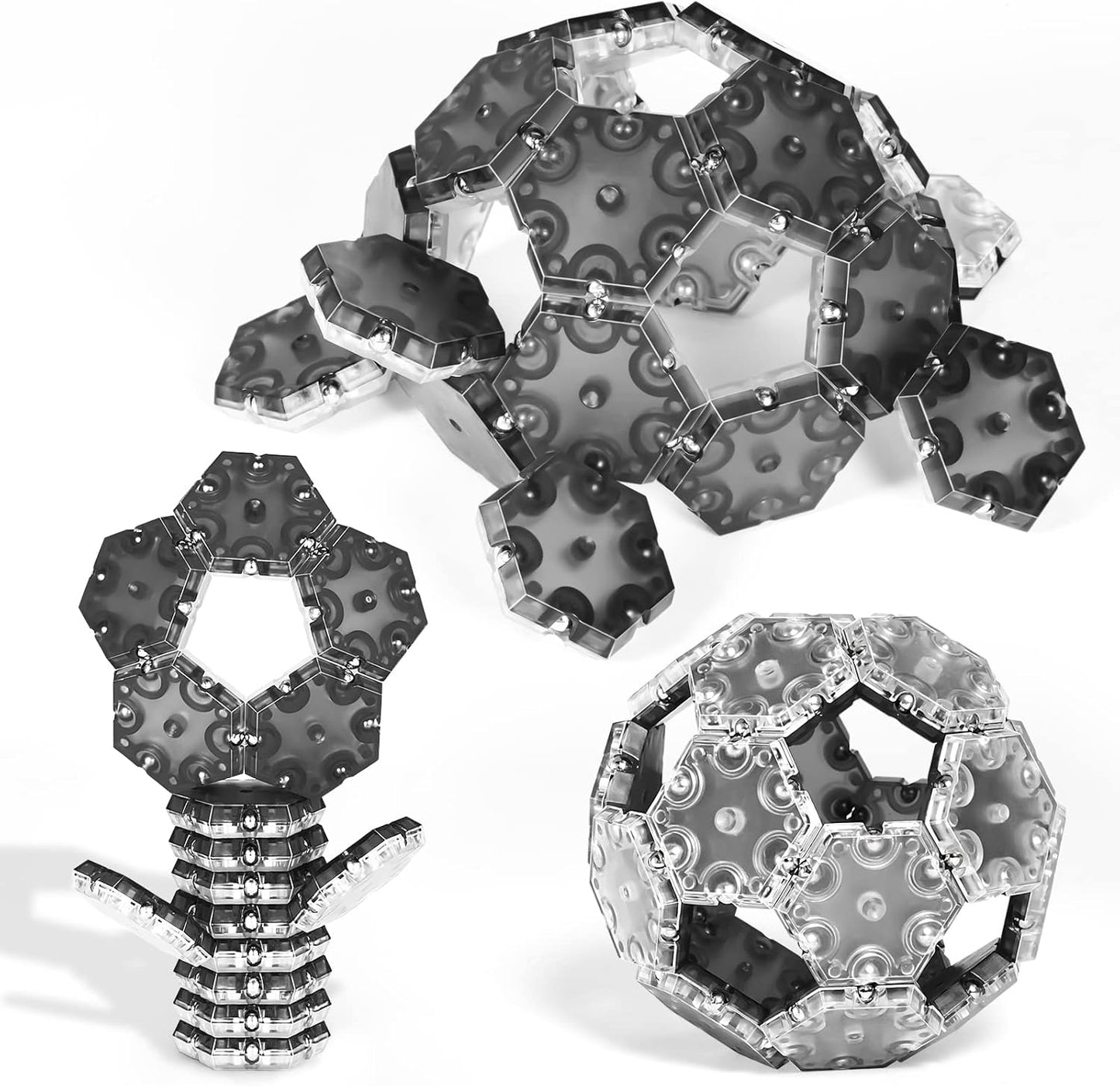 TEMI Fidget Sphere Toys of 12-Piece Set Pentagons Fun Executive Desk Toy Puzzles for Adults 14+ Years Old Boys and Girls (grey hexagon)