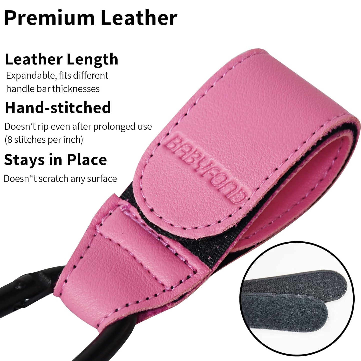 2 Pcs Stroller Hooks for Hanging, Portable Leather Style Stroller Clip Straps, Baby Stroller Hooks for Diaper Bags Grocery Shopping Bags, Mommy Hook for Stroller(Pink)