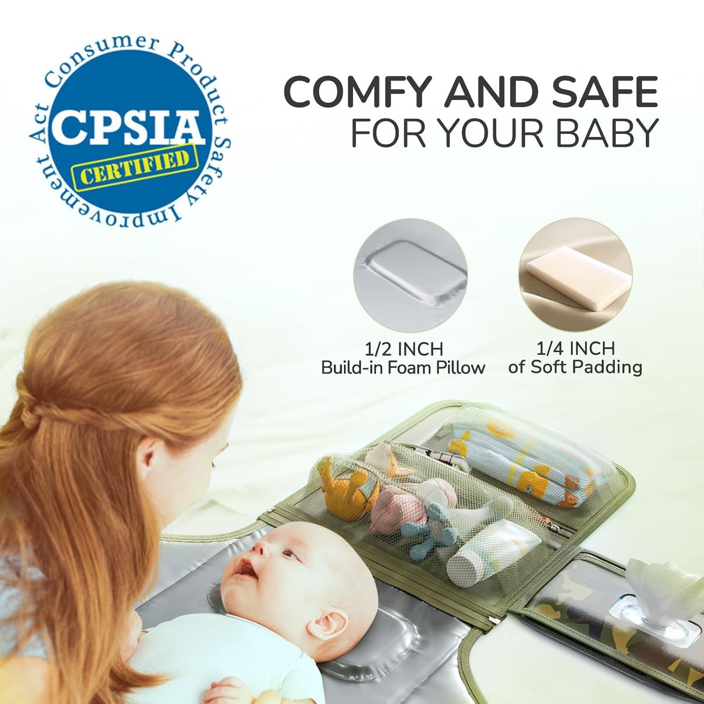 Portable Diaper Changing Pad for Baby, Detachable Travel Changing Pad with Baby Wipes Pocket, Gifts for Baby Shower, Newborn Girls and Boys (Green Camo)