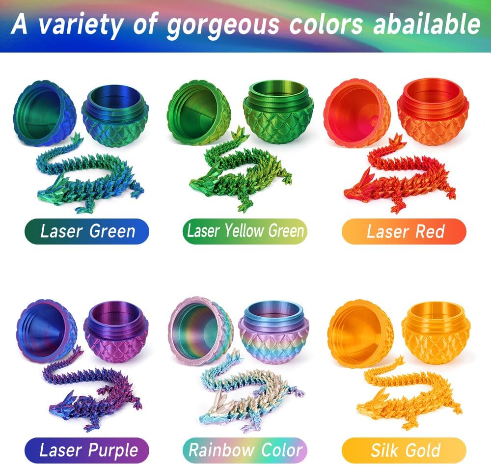 3D Printed Dragon Egg, Mystery Crystal Dragon Egg Fidget Toys Surprise, Easter Eggs Articulated Crystal Dragon Eggs with Dragon Inside (Silk Gold)