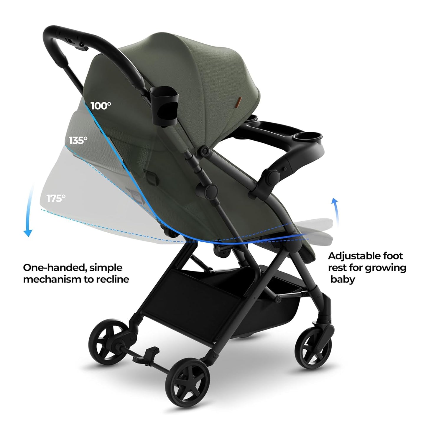 Mompush Lithe V2 Lightweight Travel Stroller, Compact Foldable Baby Stroller with Travel Bag, One-Hand Fold Stroller, Snack Tray, Mechanical Recline Seat, Airplane-Ready, Organizer & Rain Cover