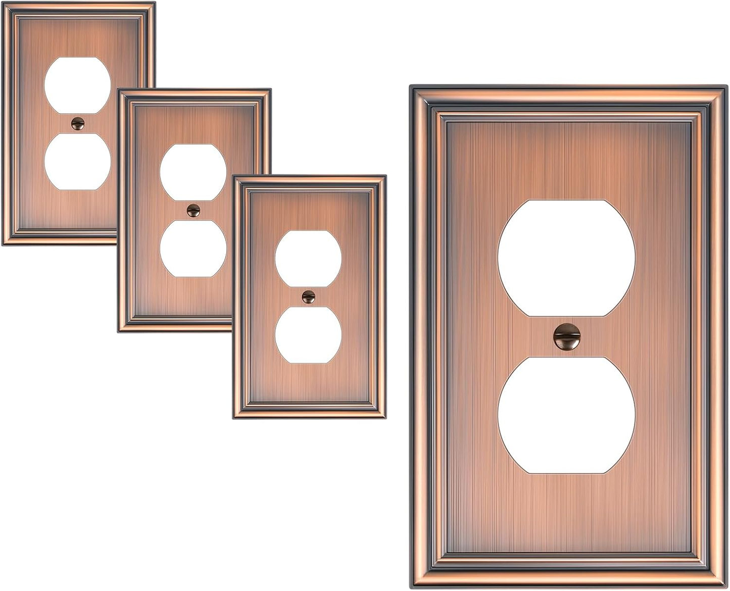 4-Pack Duplex Outlet Cover, Durable Solid Zinc Alloy Decorative Switch Plates and Outlet Covers, Antique Copper Wall Plates for Electrical Outlet, 1 Gang Receptacle Cover, Corrosion Resistant