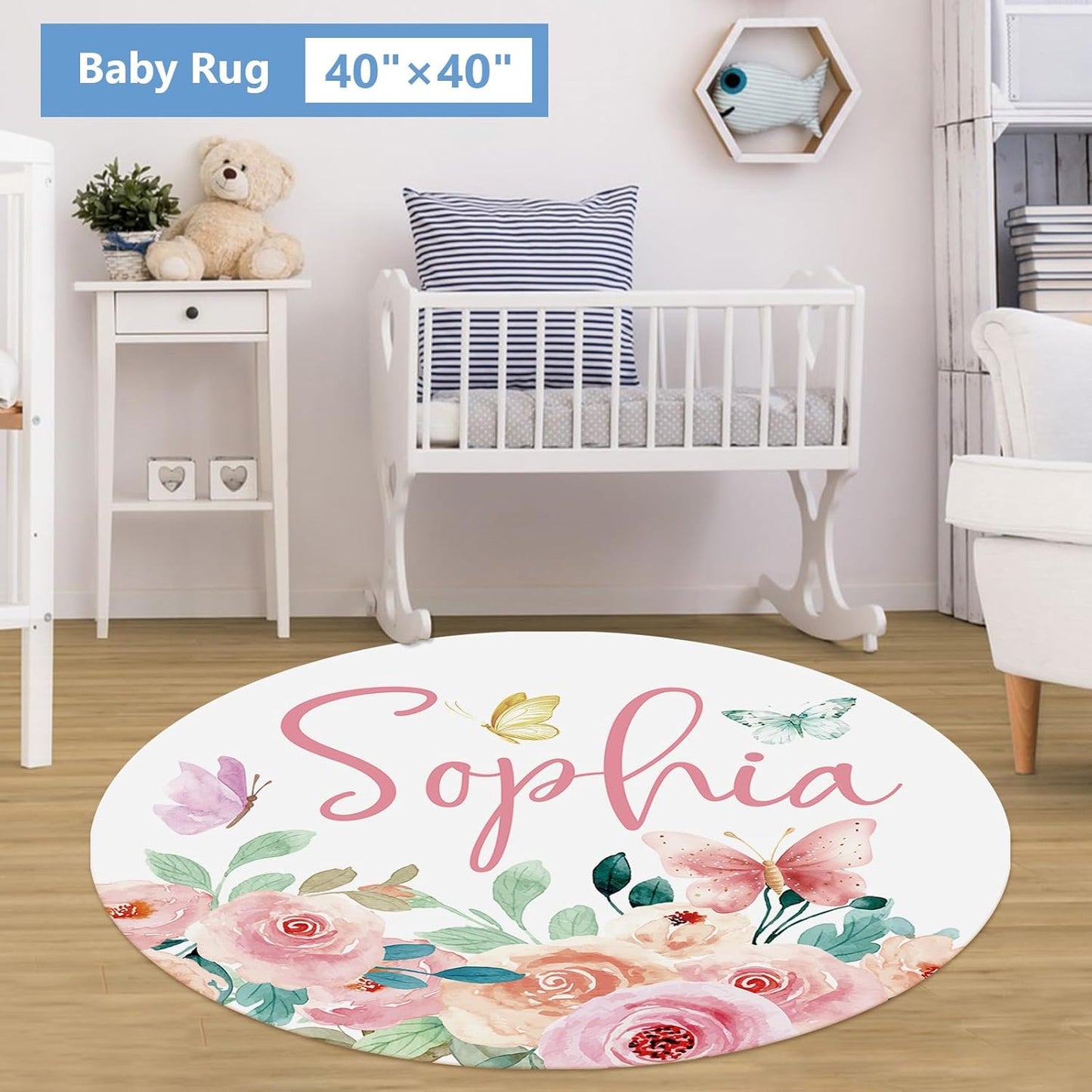 Personalized Baby Crib Bedding Set, 5 Pcs Custom Baby Crib Sets with Name, Double Layer Butterfly Nursery Bedding Set for Girls, Soft Flannel Baby Bedding Set, Toddler Infant Customized Gift
