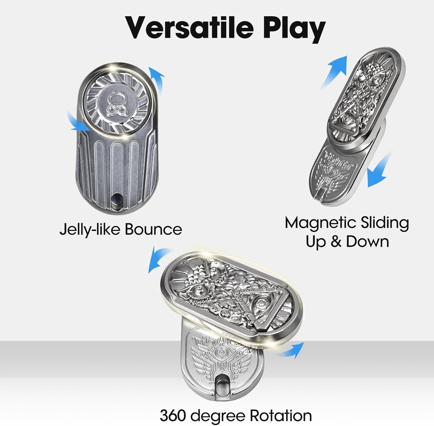 Fidget Slider, Metal Magnetic Fidget Toys Adults, Owl Push Card,Desk Toys Gift for Stress Relief (Silver Base)