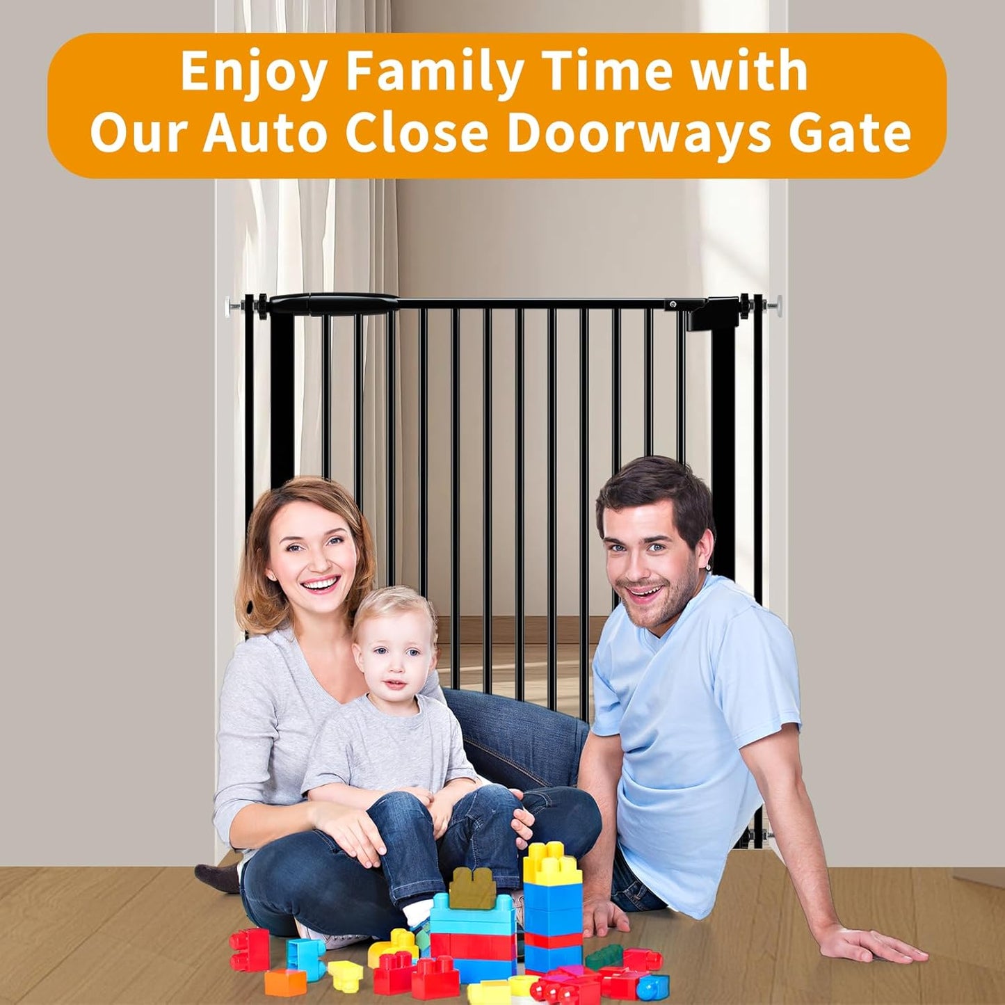 Extra Wide Baby Gate 30.11-77.36",Ultra Narrow 1.37" Spacing Dog Gate indoor,Double Lock Auto Close Pet Gate for House,Pressure Mounted Baby Gate Easy Walk Through Pet Gate for Hallway(Black)