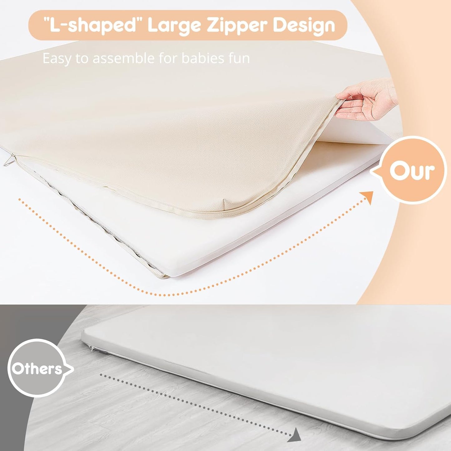 Padded Baby Play Mat, Super Soft Vegan Leather Floor Mat for Baby Girls and Boys, 48x48 Non-Slip Thick Foam Cushioned Playmat for Babies 6-12 Months, Fits Nicely Into 50x50 Playpen Mat, Pink