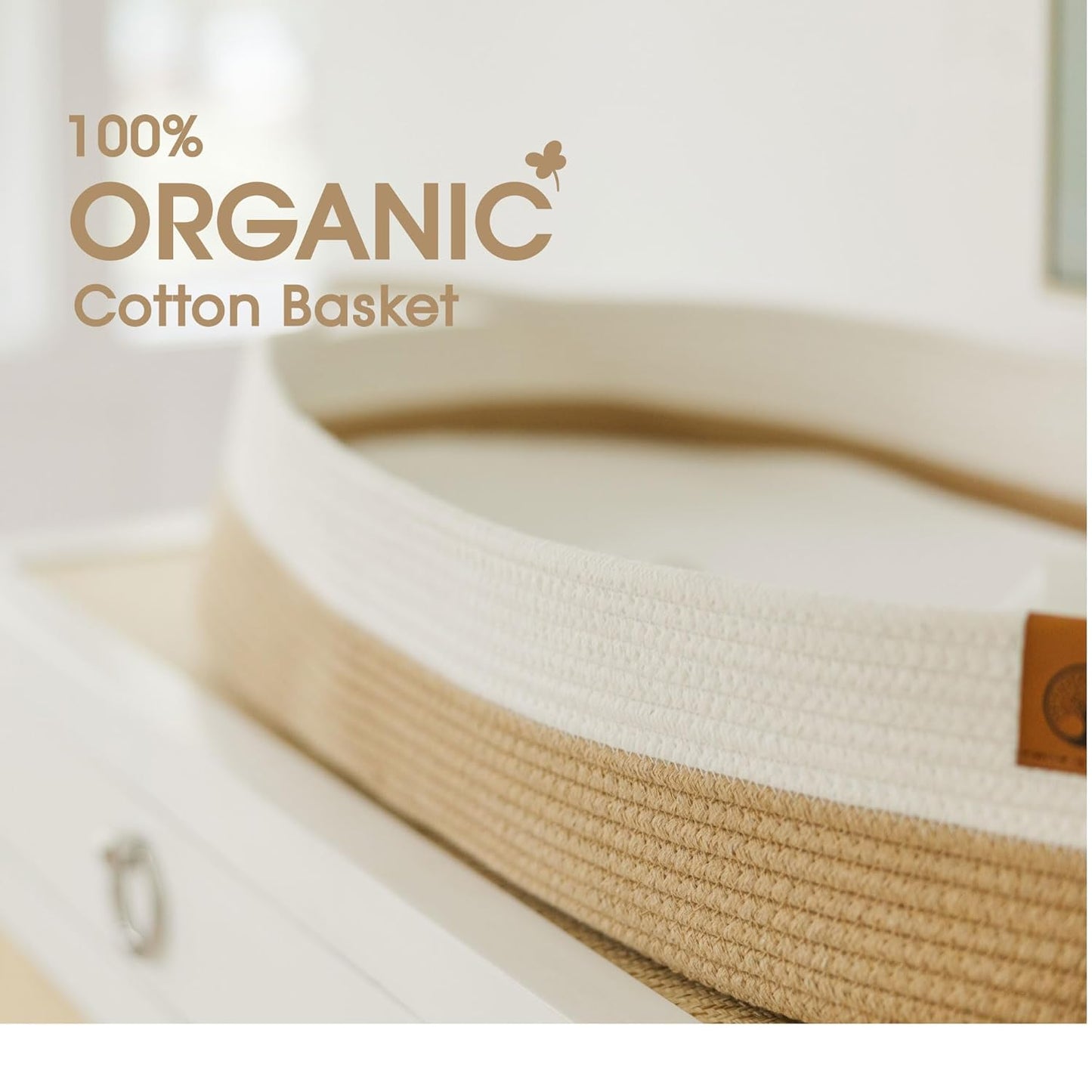 J&JOO Baby Changing Basket includes Diaper Caddy - Breathable & Waterproof Dual-Cover, Portable, Changing Pad for Dresser & Changing Table, Gift for Baby Shower (Brown & White, Diaper Caddy Set)