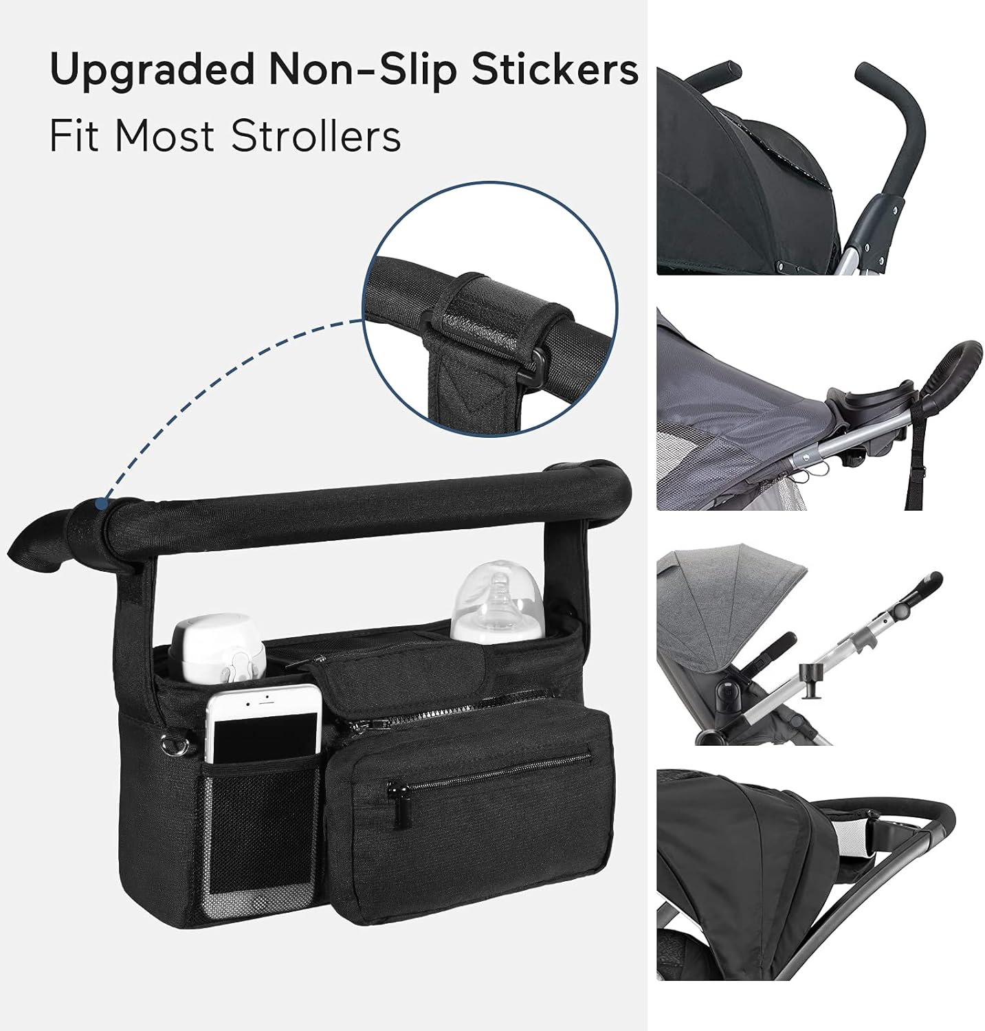 Momcozy Universal Stroller Organizer with Insulated Cup Holder Detachable Phone Bag & Shoulder Strap, Fits for Stroller like Uppababy, Baby Jogger, Britax, BOB, Umbrella and Pet Stroller