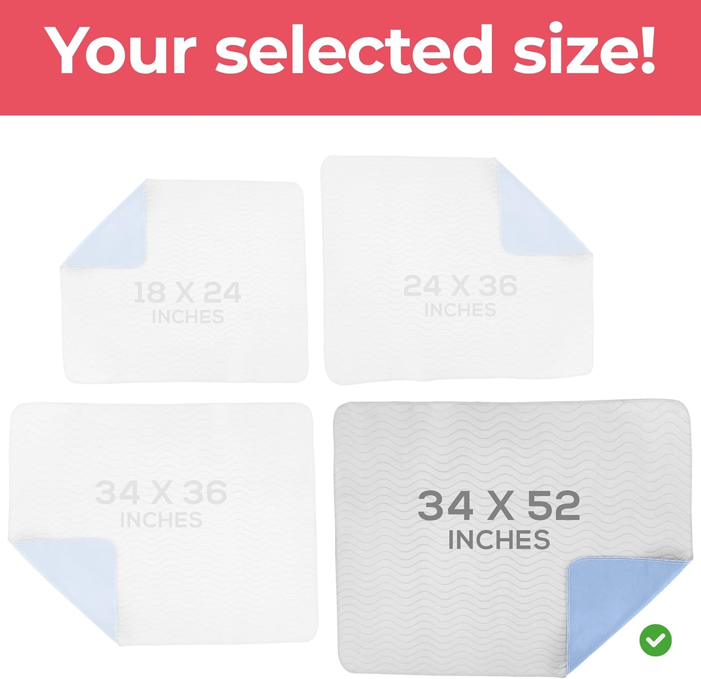 Utopia Bedding Washable Underpads 34" x 52" (Pack of 4), Waterproof Reusable Heavy Absorbency Incontinence Bed Pads for Adults, Kids, Elderly and Pets, Bedwetting Pads for Sofa and Couch (White)