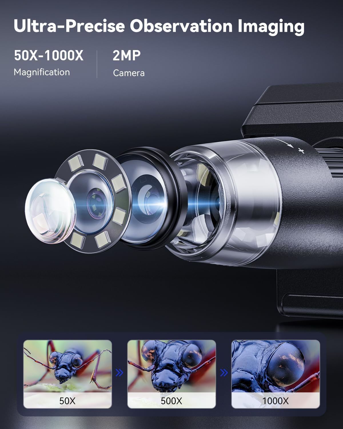 Digital Microscope, Coin Microscope with Light Adjustable Brightness 4.3" HD LCD Screen, 1000X Zoom PC View, Compatible with MacOS & Windows - Black