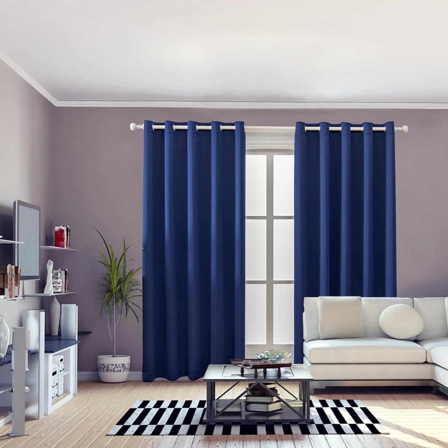 Anytime 100% Blackout Curtain Set, Thermal Insulated & Energy Efficiency Window Draperies for Guest Room, Full Shading Panels for Shift Worker and Light Sleepers（Navy Blue, 2 Panels, 70W x 95L）