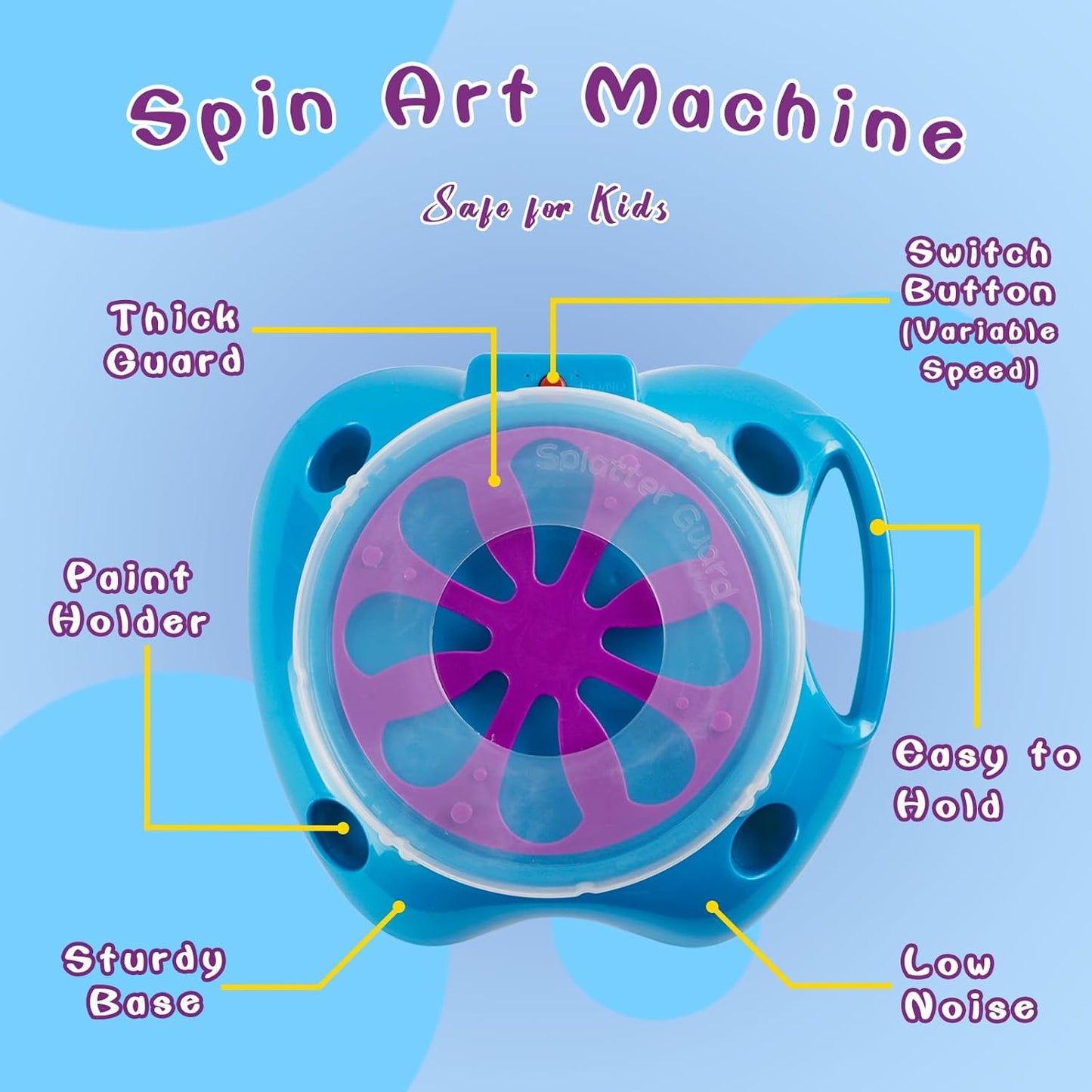 Spin Art Machine Variable Speed, Battery Operated Spinner - Paint Spinner with Splatter Guard, Washable Paint, Spin Art Kit, Art Design Card, Stem Toys, Kid Arts and Crafts, Girls Boys