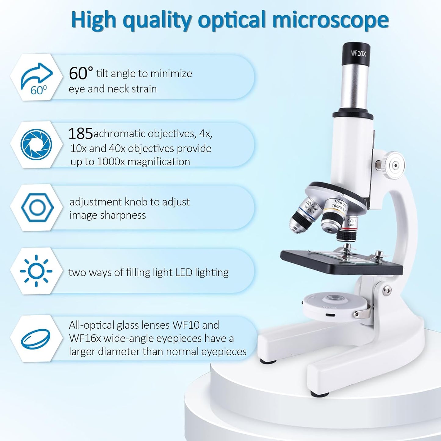 Microscope for Kids，40X-2000X Compound Microscope Mobile Phone Adapter with Microscope Slide Microscope kit for Home School Laboratories for Children Students