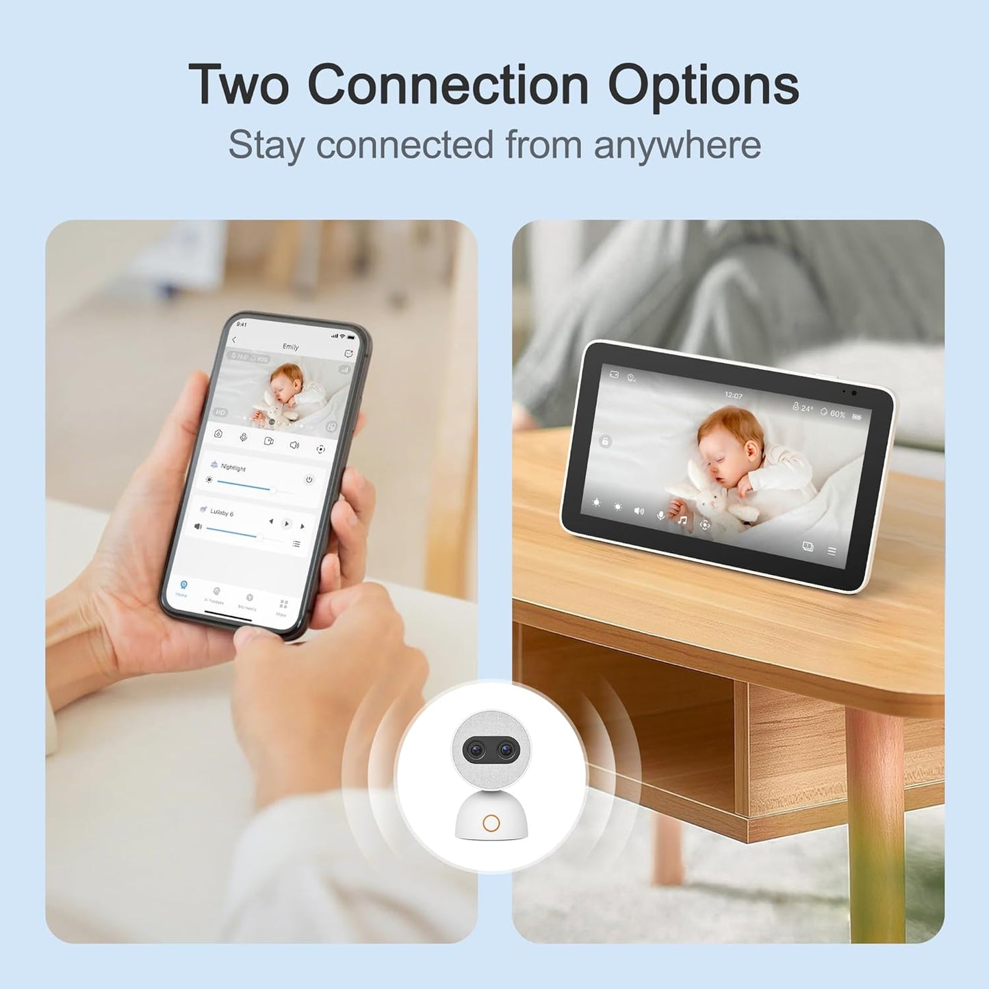 Simsky Split Screen Video Baby Monitor with 2 Cameras, 2× 4MP Resolution, 7" HD Touch Screen Smart Audio Baby Monitor, 6X Optical Quality Zoom, App Remote Access, 5200mAh Battery, 32GB Local Storage