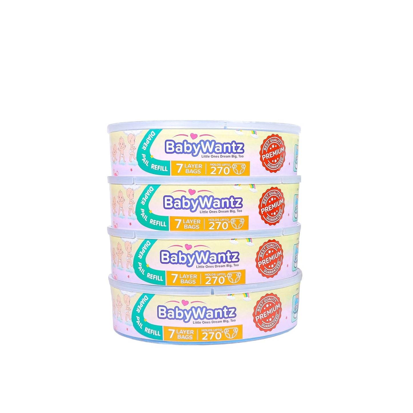 Premium Diaper Pail Refill Bags Compatible with Diaper Genie Pails - 4 Pack - Holds up to 1080 Newborn Diapers