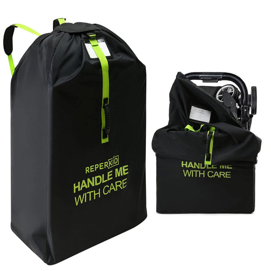 reperkid Large Stroller Bag for Airplane Travel, Black & Green, 47" H x 24" W x 15" D, Fits Most Large, Single, Double, Jogging Strollers – Premium Waterproof Cover, Adjustable Shoulder Straps
