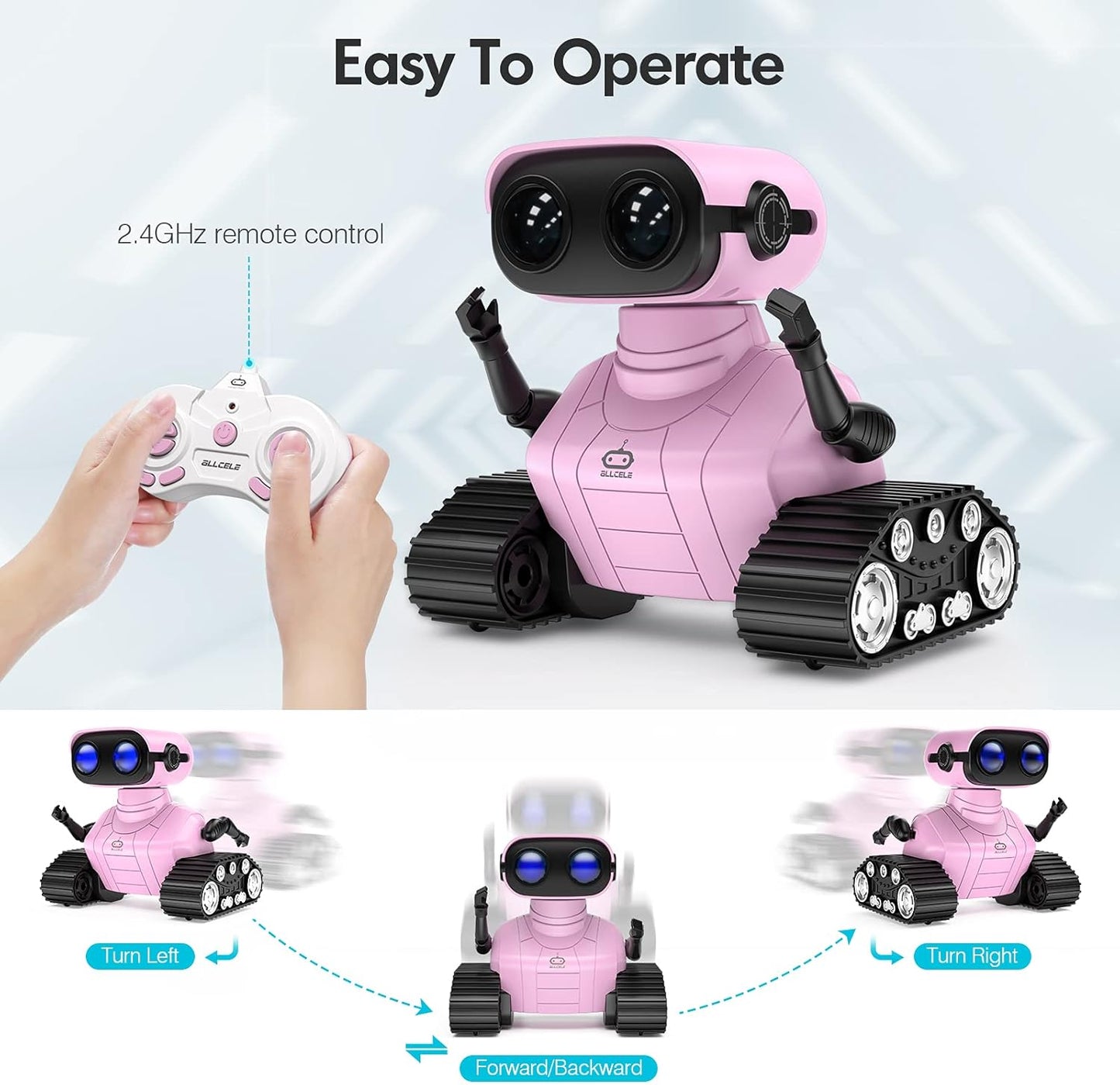 ALLCELE Girls Robot Toy, Rechargeable RC Robot for Kids, Remote Control Toy with Music and LED Eyes, Gift for Children Age 3 Years and Up - Pink