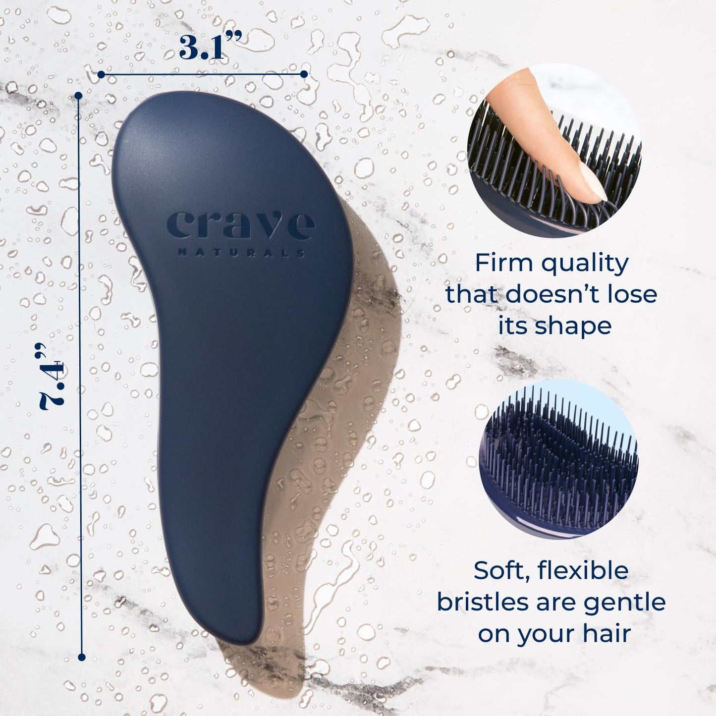Crave Naturals Glide Thru Hair Brush - Detangler Brush for Curly, Straight, Wet or Dry Hair - Gentle Detangling Brushes for Adults, Kids, Toddlers - Hair Accessories for Women, 7.5"x3" - Blue