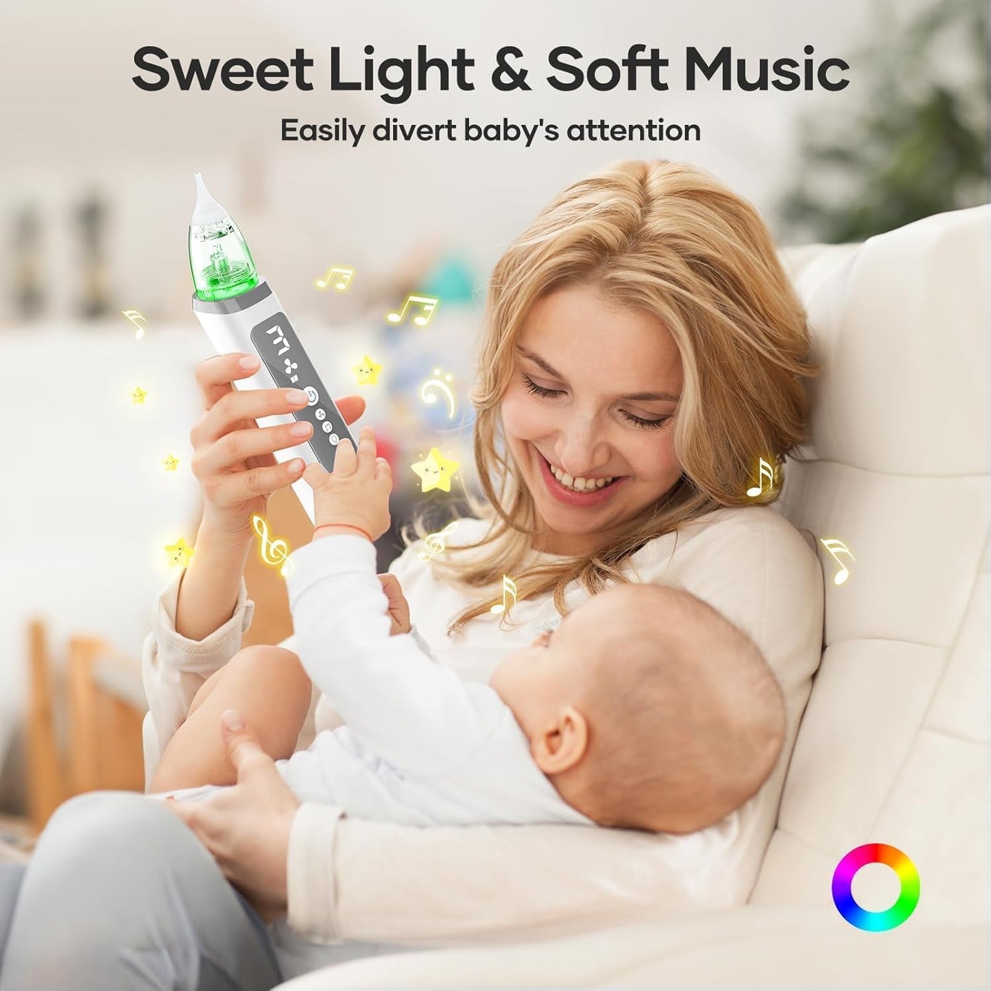 Nasal Aspirator for Baby - Baby Nose Sucker with 3 Suction Levels, Baby Nasal Aspirator, Electric Nose Suction for Baby with 3 Silicone Tips Music and Light, Rechargeable Snot Nose Sucker for Babies