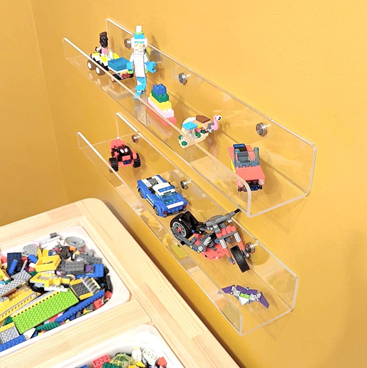 24 inches Wall Mounted Kids Bookshelf, Clear Acrylic Display Book Shelves for Kids Room Nursery Toddler Classroom 2 Packs