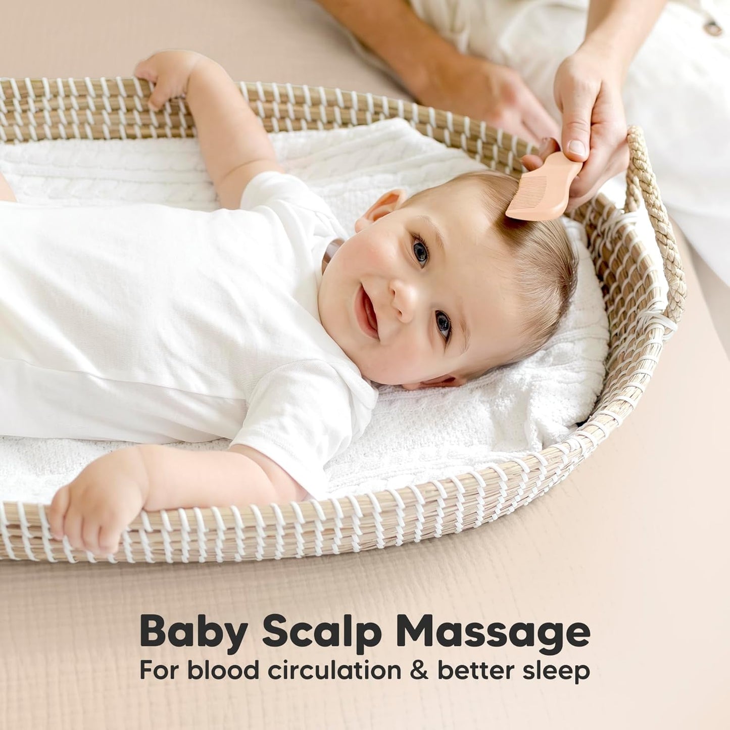 Baby Hair Brush and Comb Set for Newborn - Wooden Baby Hair Brush Set with Soft Goat Bristle, Baby Brush Set for Newborns, Baby Brush and Comb Set Girl, Boy, Toddler Cradle Cap Brush (Oval, Peach)