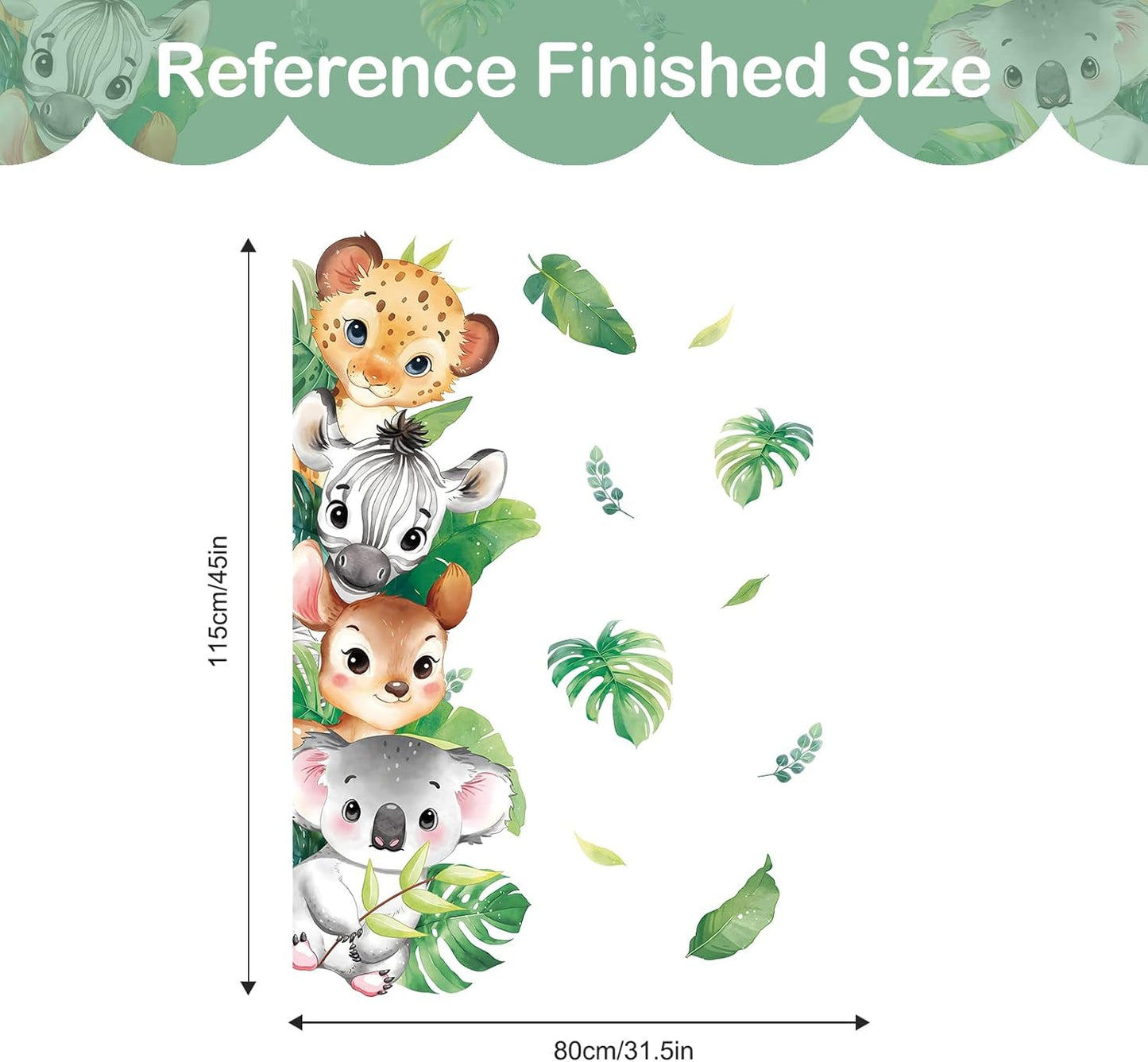 Tanlaby Jungle Animals Wall Stickers Woodland Animal Wall Decals Leopard Deer Zebra Safari Peel and Stick Art Decor for Baby Nursery Kids Bedroom Playroom Daycare Kindergarten