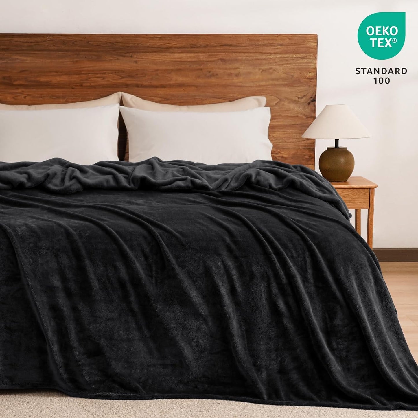 PHF Ultra Soft Fleece Blanket Twin Size, No Shed No Pilling Luxury Plush Cozy 300GSM Lightweight Blanket for Bed, Couch, Chair, Sofa Suitable for All Season, 66" x 90", Black