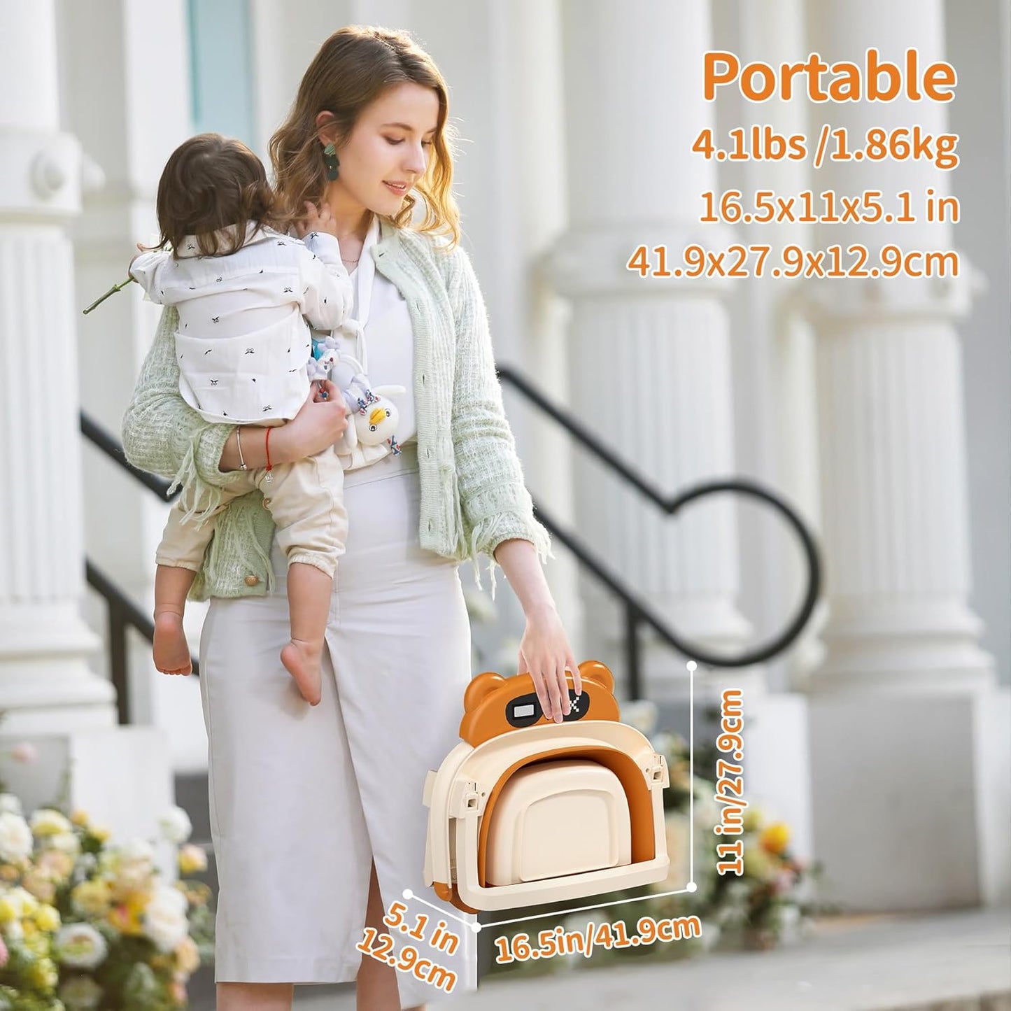 Collapsible Baby Bathtub with Soft Towel and Floating Cushion, Infant Bathtub for Newborn to Toddler (0-18 Month), Portable Baby Bath Tub for Travel (Brown Bear)