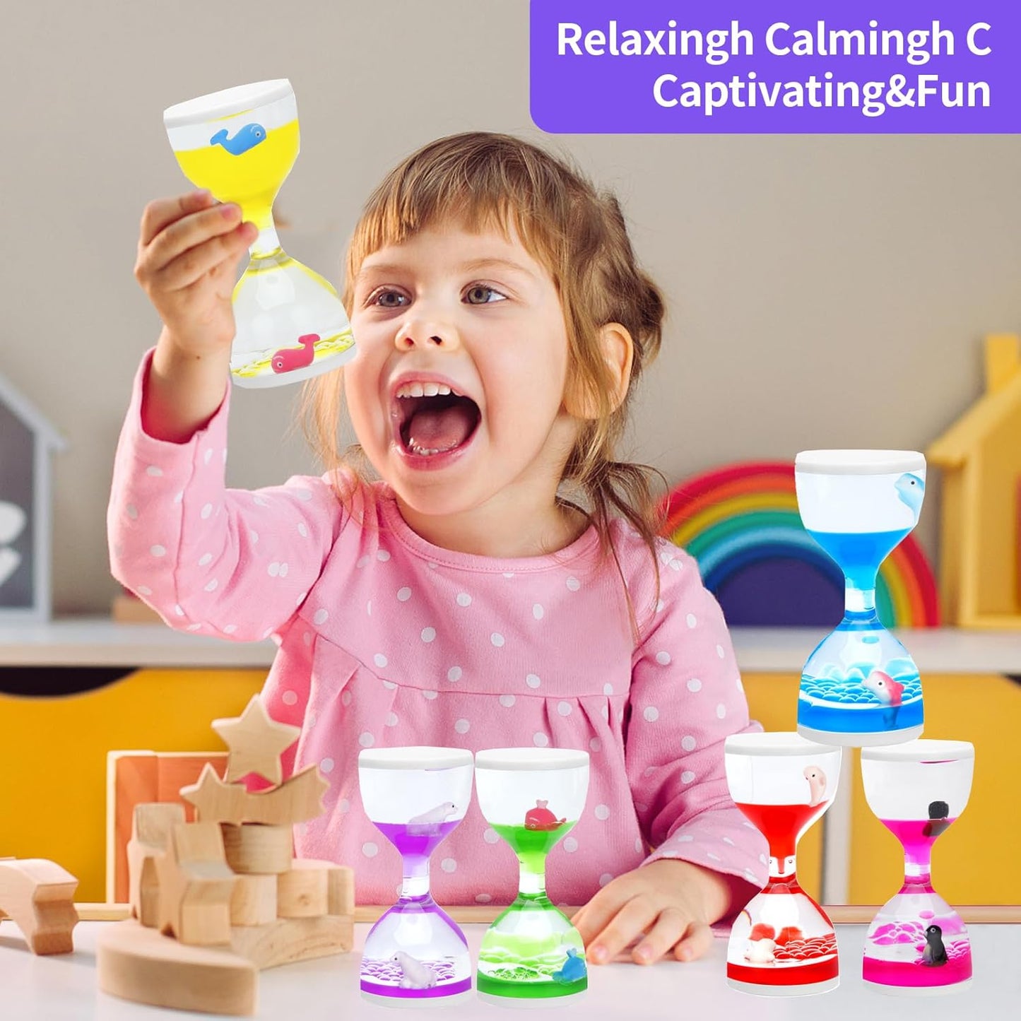 Liquid Motion Timers for Kids, Set of 3, Sensory Bubble Toys for Toddlers (Pink)