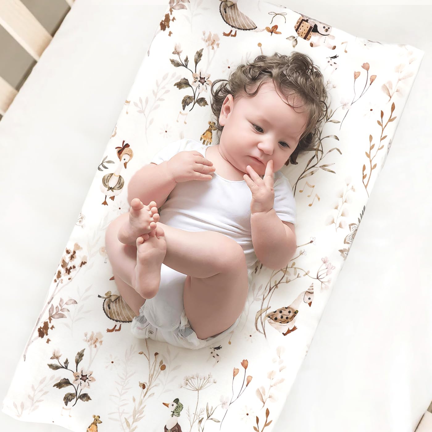 GRSSDER Stretch Ultra Soft Jersey Knit Changing Pad Cover Set 2 Pack, Change Table Pad Covers Fit 32"/34" x 16" Pads Safe and Snug, Pretty Pattern for Baby, Happy Party