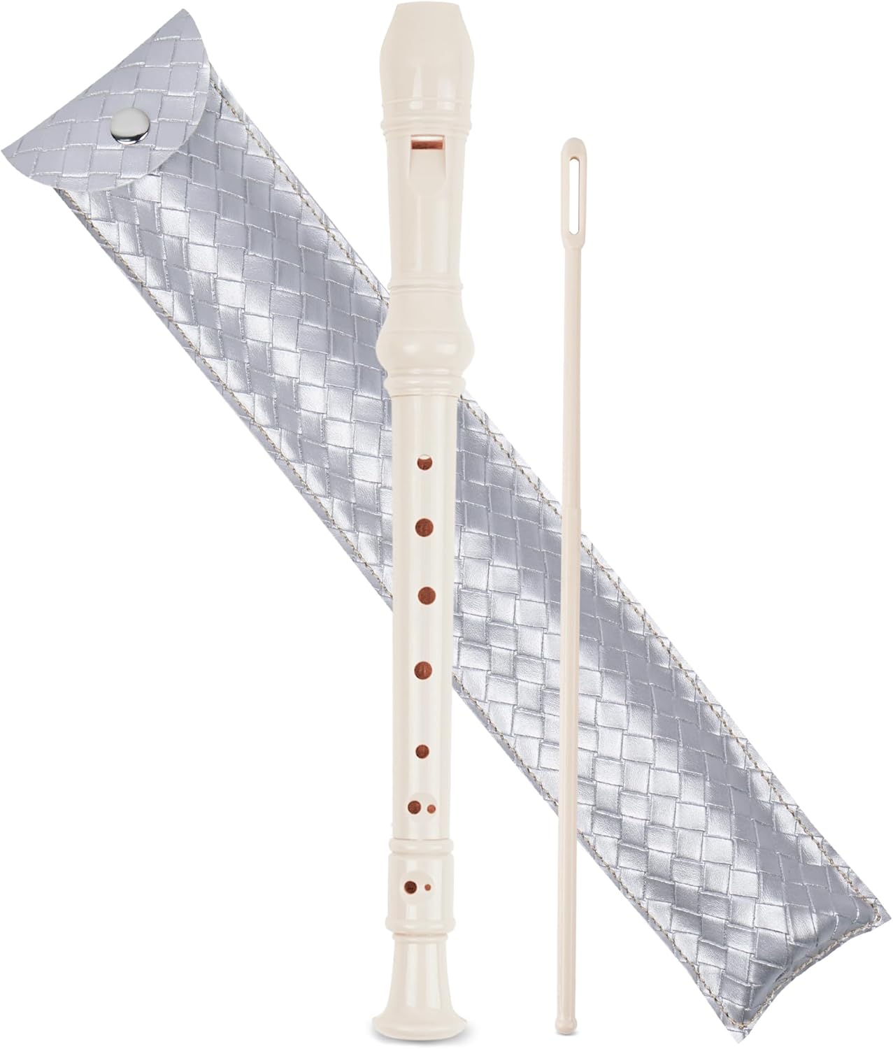 Recorder Instrument for Beginner Adults,8-Hole Soprano Descant Recorder Music Flute with with Cleaning Rod & Leather Case For Home Entertainment(2-Woven Sliver)