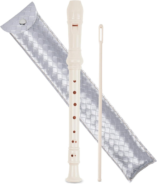Recorder Instrument for Beginner Adults,8-Hole Soprano Descant Recorder Music Flute with with Cleaning Rod & Leather Case For Home Entertainment(2-Woven Sliver)