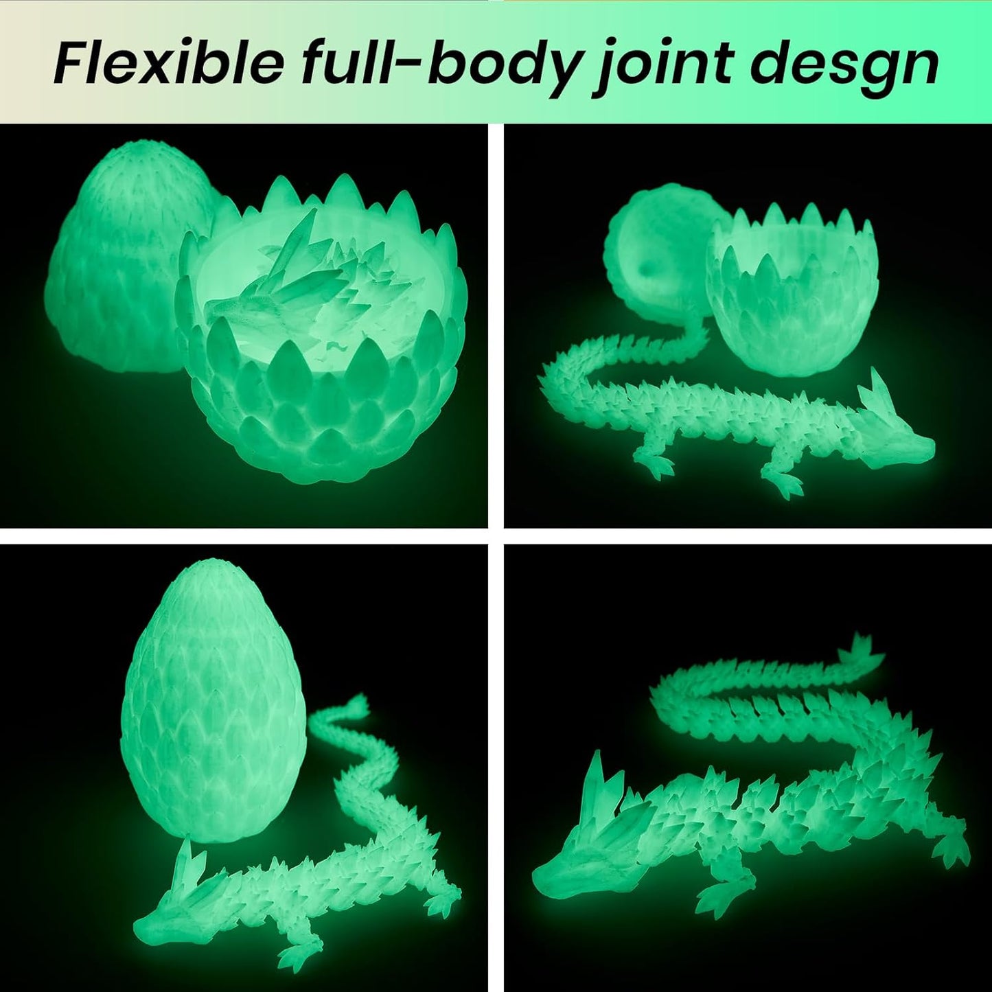 Dragon Egg,15 inchs Crystal Dragon,Articulated Dragon, Fidget Toys for Autism/ADHD,3D Printed Gift Toy, Executive Desk Toys,Home Office Decor (Luminous Green)