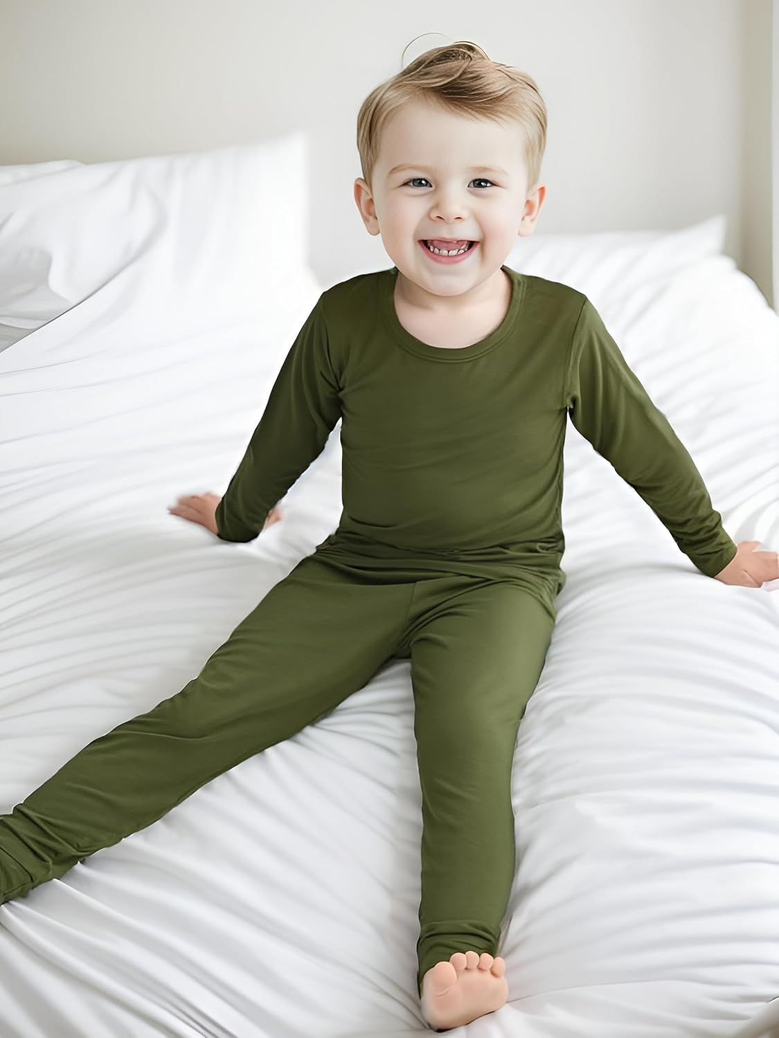 BABY 2T-10Y Toddler Kids Girls Boys Soft Comfy Viscose 2pcs Set Long Sleeve Plain Shirts and Pants Sets