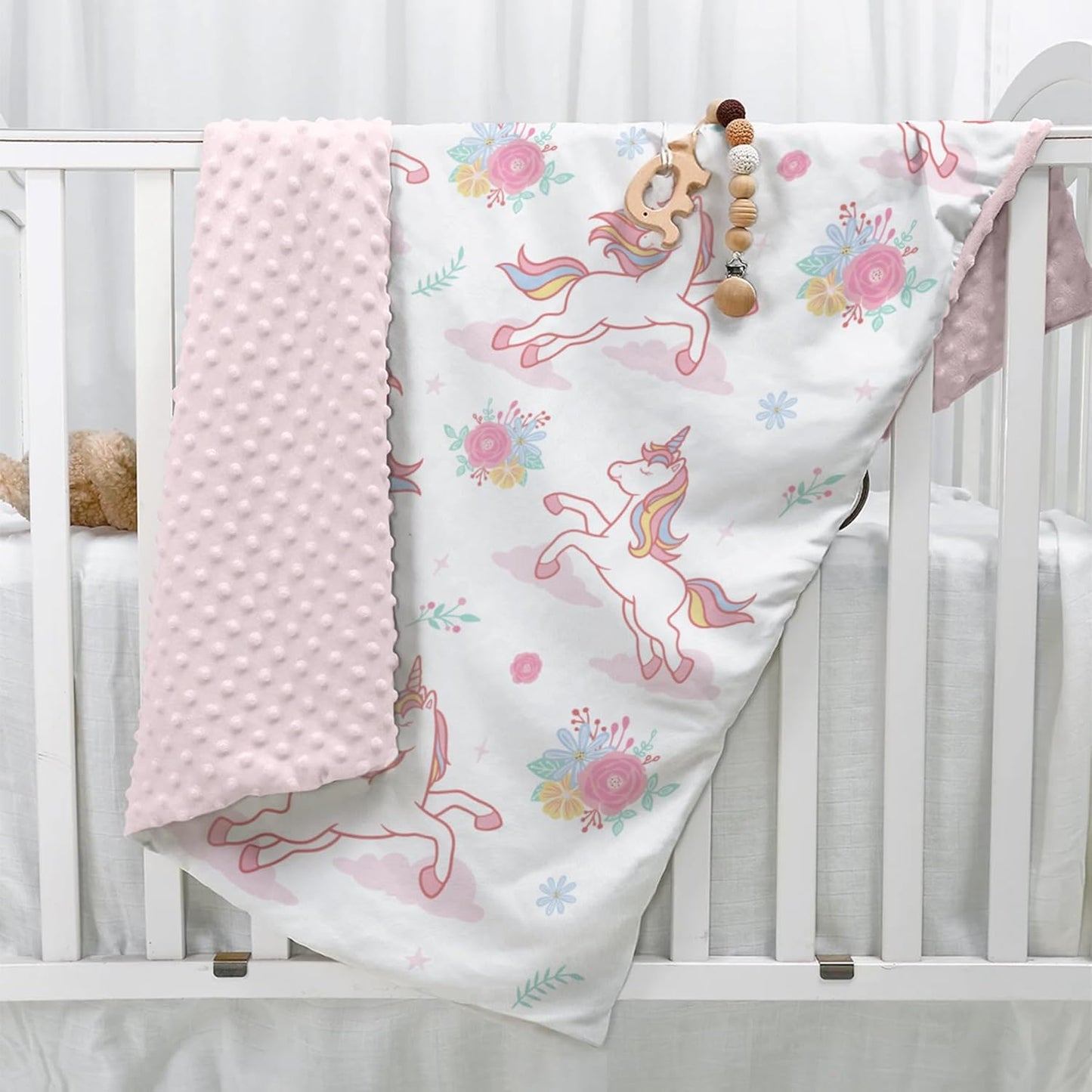 SANDJEST Unicorn Kid Blankets for Girls 30 x 40 - Throw Minky Blanket with Double Layer Dotted Backing - Gifts for Birthday