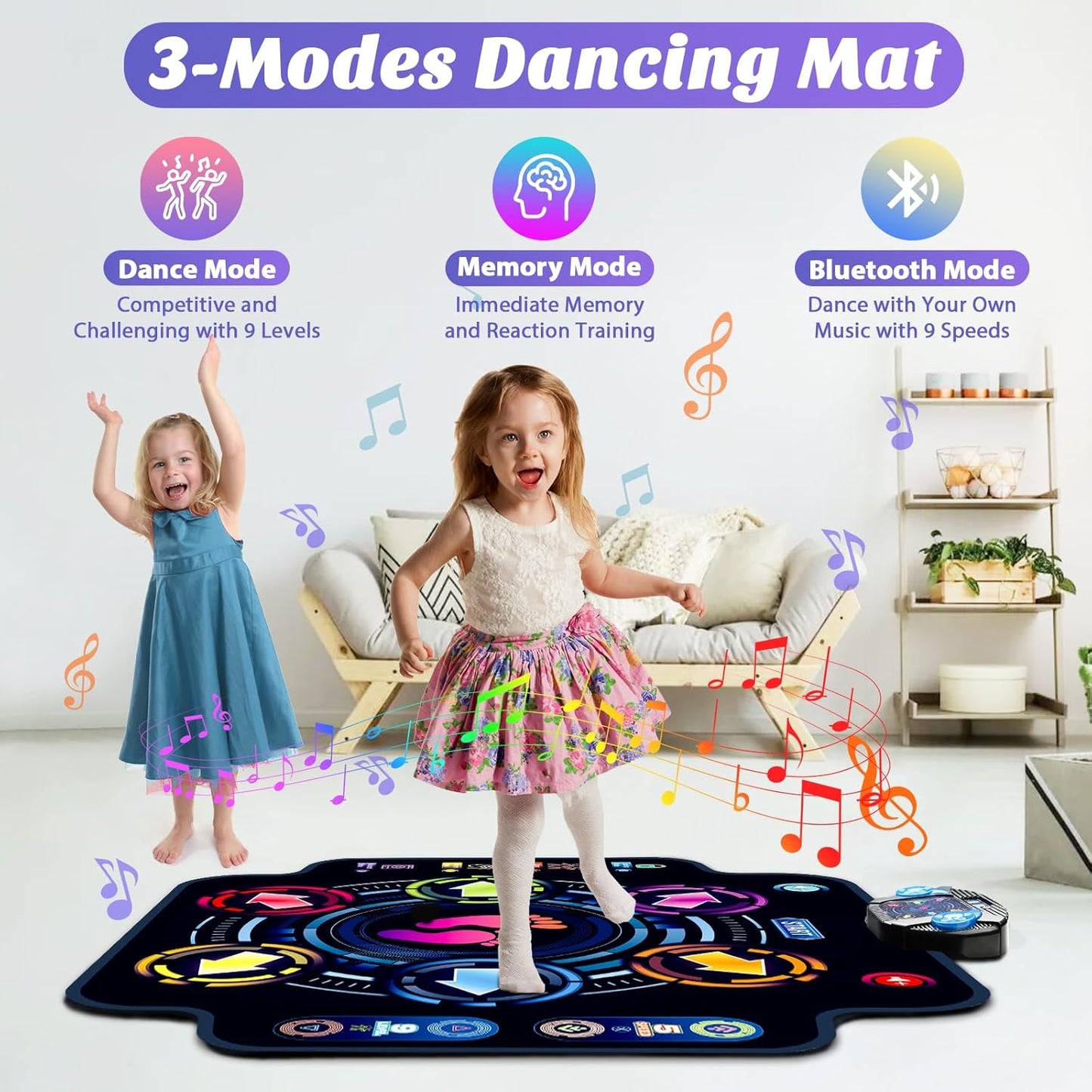 Dance Mat, Kids Electronic Dance Pad with Wireless Bluetooth 5 Speeds 9 Levels, Music Toys Birthday & Xmas Gifts for Girls Boys 3 4 5 6 7 8 9 10+ Year Old