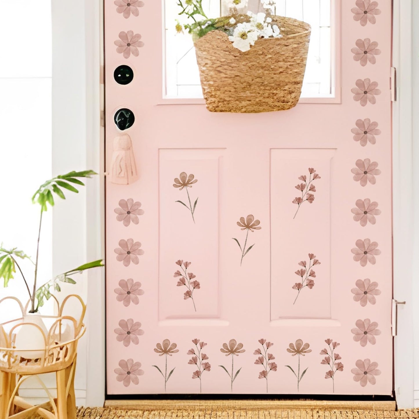 YouRfocus Daisy Wall Decals | 42 PCS Boho Flower Stickers for Girls' Rooms, Playrooms, and Nurseries | Dual Layer Print for High Coverage | Removable Peel and Stick Wall Decor (Pink-B) | 6 Sheets