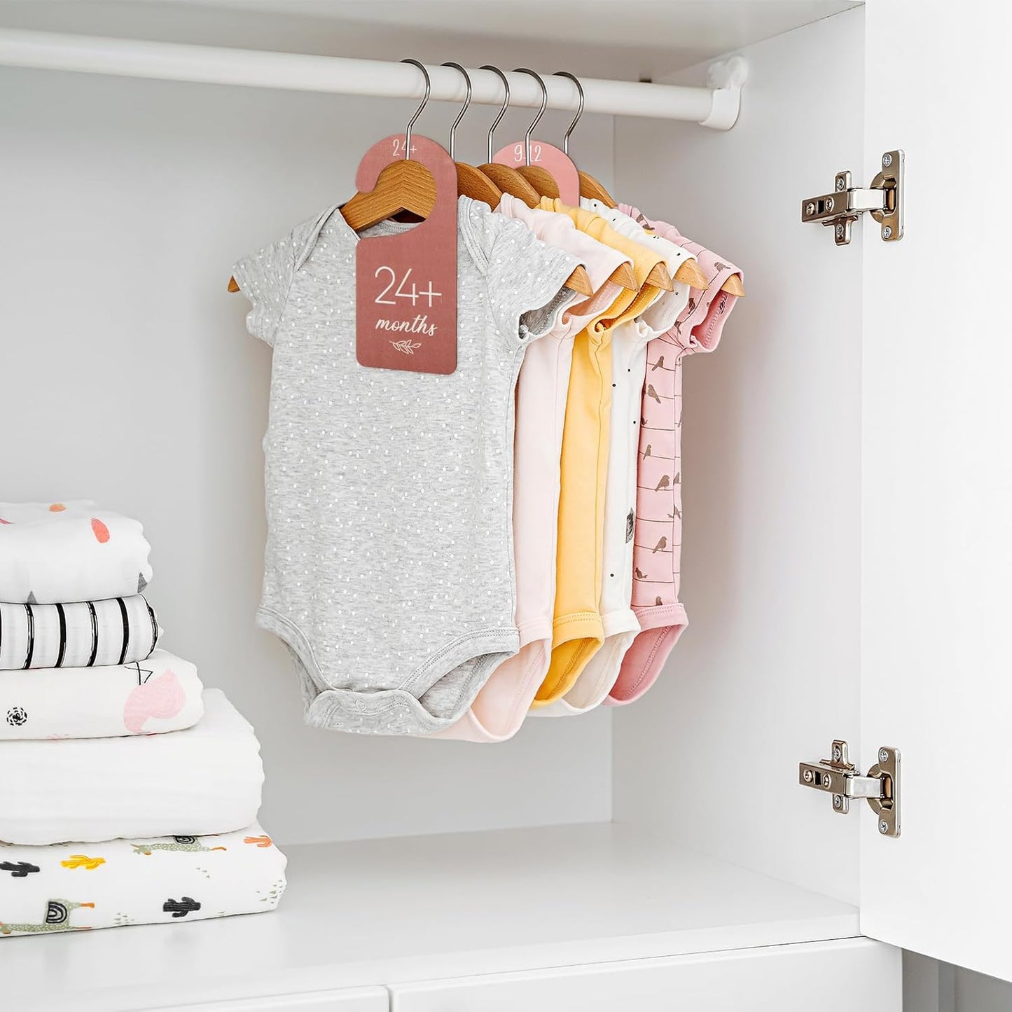 Whaline 8Pcs Baby Closet Dividers Boho Design Hanging Wooden Colorful Babys Closet Size Hanger Organizer Double-Sided Newborn to 24 Months Thicken Baby Wardrobe Organizer