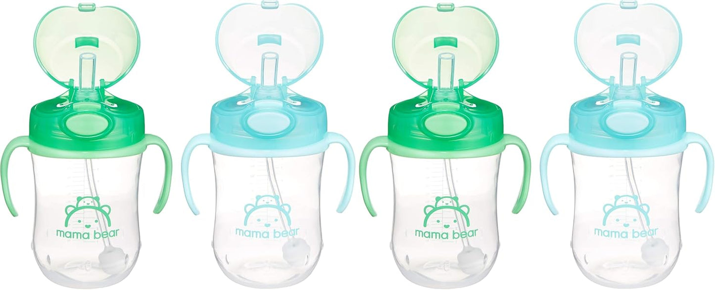 Amazon Brand - Mama Bear Silicone Weighted Straw Sippy Cup, 9 Ounces, Pack of 4, Blue/Green
