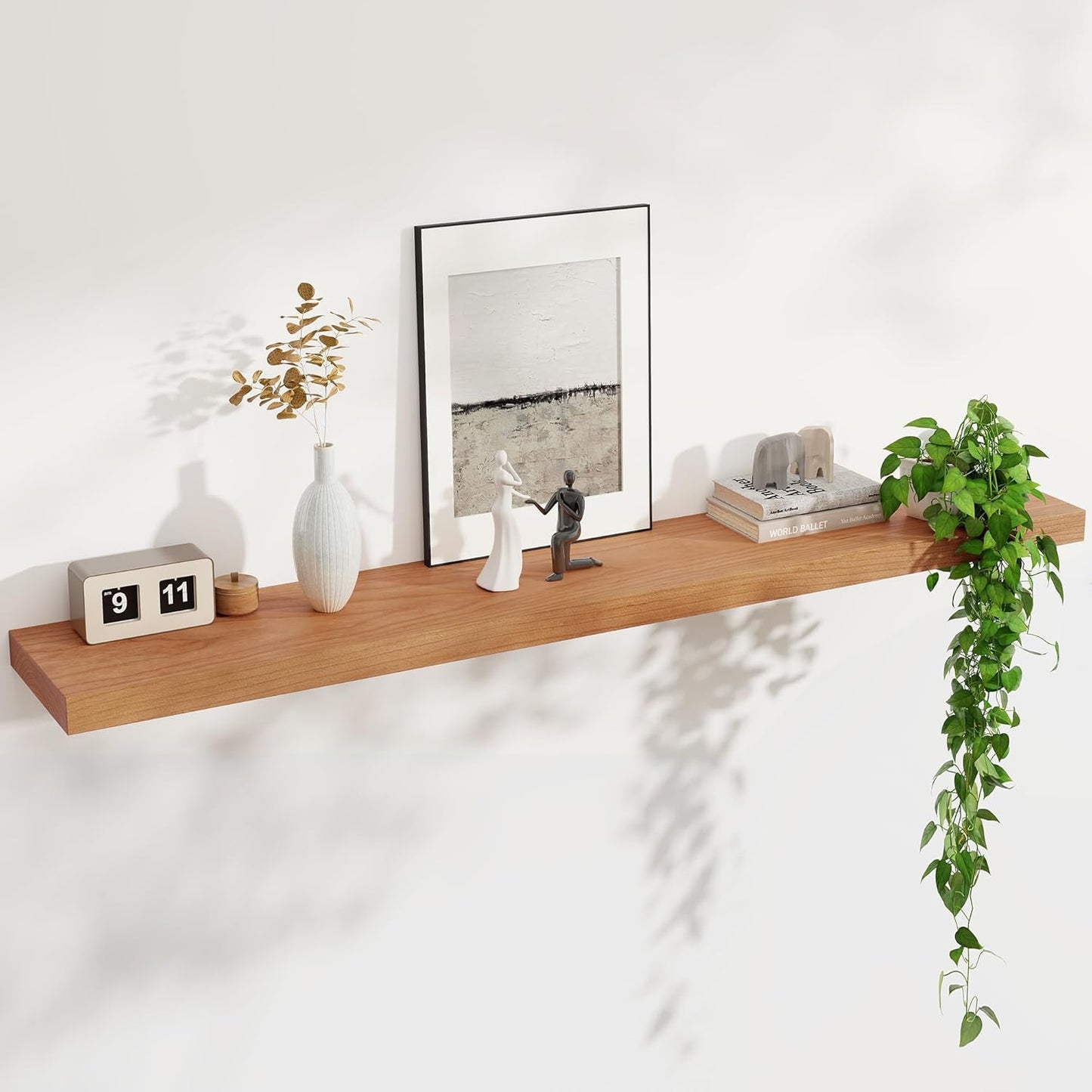 Floating Shelves for Wall, USA-Sourced Cherry Wood 55 Inch Long Wall Shelves, Natural Wooden Wall Mounted Picture Ledge Shelf, Nursery Book Storage Shelf Kids Bookshelf, Display Shelf for Bathroom
