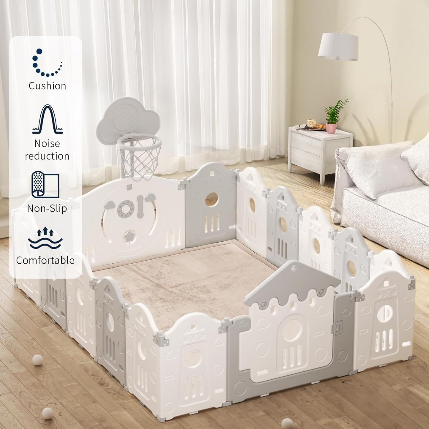 ACOMOPACK Baby Play Mat for Floor 1.3" Thick Memory Foam Play Mat 39"×59" Tummy Time Crawling with Non-Slip Bottom for Living Room,Nursery,Soft Velvet Playpen Mats for Kids,Infants（Beige）