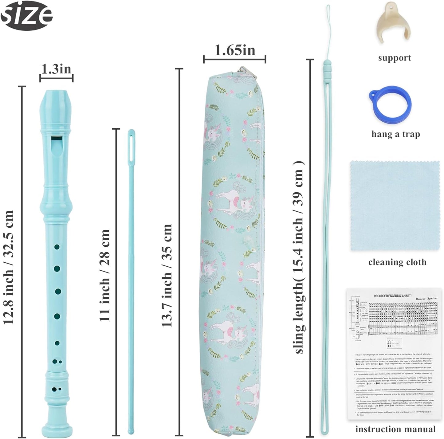 Recorder Instrument for Beginner Adults,8-Hole Soprano Descant Recorder Music Flute with Cleaning Rod & Case Bag For Home Entertainment(2-Green Unicorn2)
