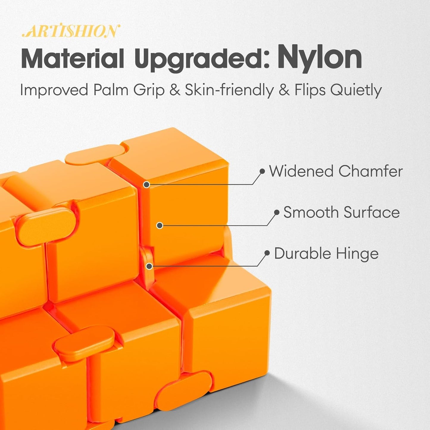 Fidget Cube, Durable Nylon Infinity Desk Toy, Skin-Friendly Handheld Gadget, Mini Stress-Relief Adult Fidget Toy for Anxiety Alleviation (Lightweight/Bright Orange)