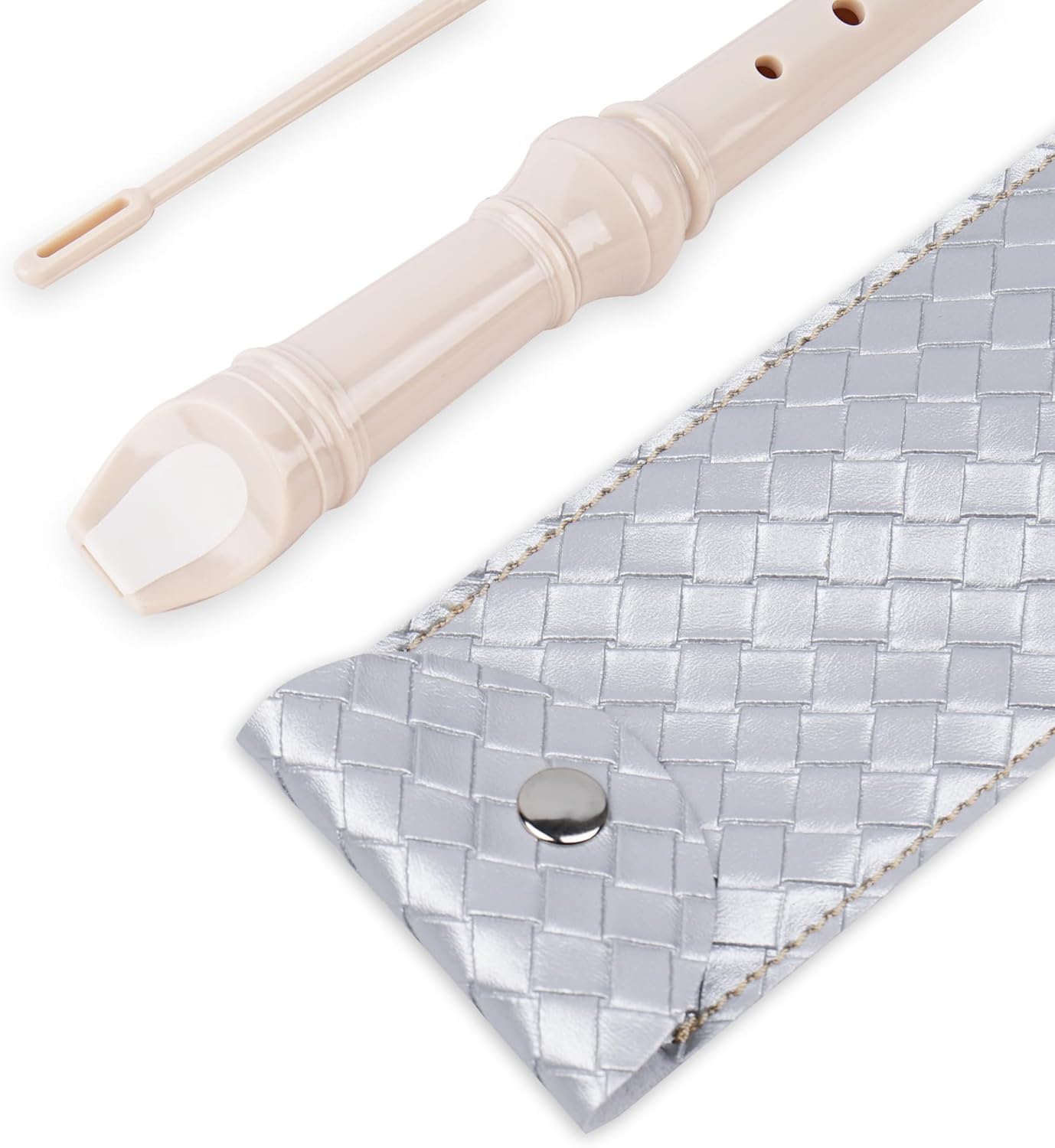 Recorder Instrument for Beginner Adults,8-Hole Soprano Descant Recorder Music Flute with with Cleaning Rod & Leather Case For Home Entertainment(2-Woven Sliver)