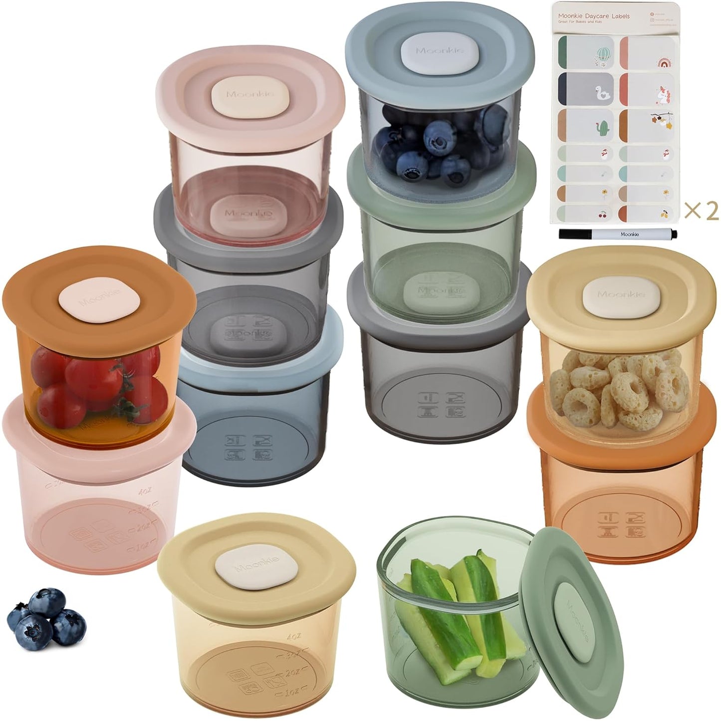 Moonkie Silicone Baby Food Containers | 4 oz Baby Food Storage Jars with Airtight Lids | Reusable Baby Food Jars, Freezer,Microwave and Dishwasher Safe, Perfect for Infant & Toddler