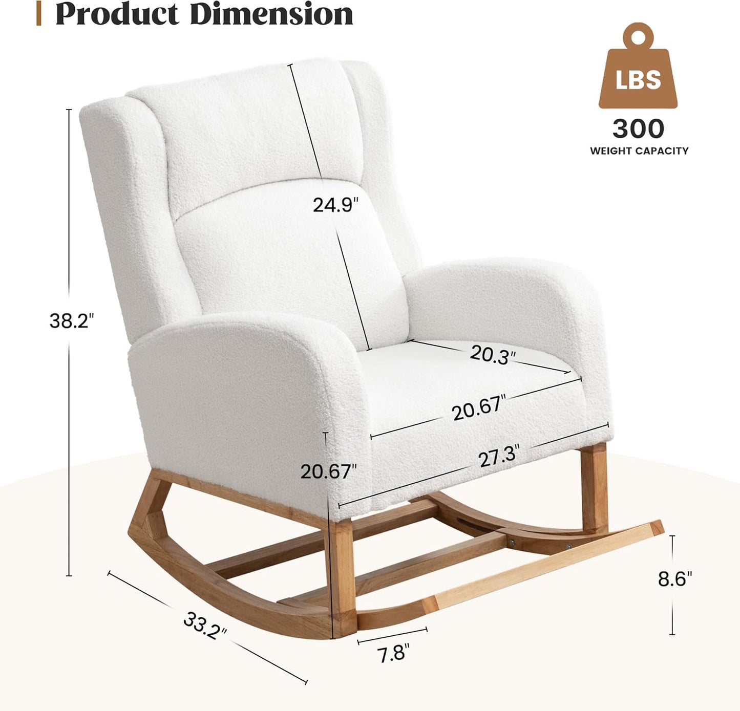 Rocking Chair Nursery, Nursing Rocking Chairs for Mom Nursery, Comfy Wingback Glider Rocking Armchair with Foot Rest and Side Pocket for Nursery Living Room Bedroom, Teddy White