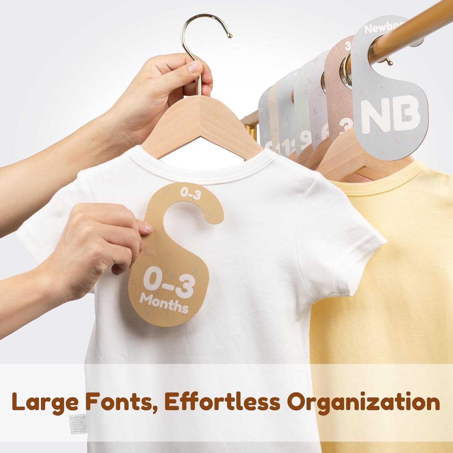 Baby Closet Dividers for Clothes Organizer - Set of 8 Adorable Wooden Double-Sided Baby Clothes Size Hanger Organizer from Newborn to 24+ Months for Nursery Beautiful Minimalist Decor