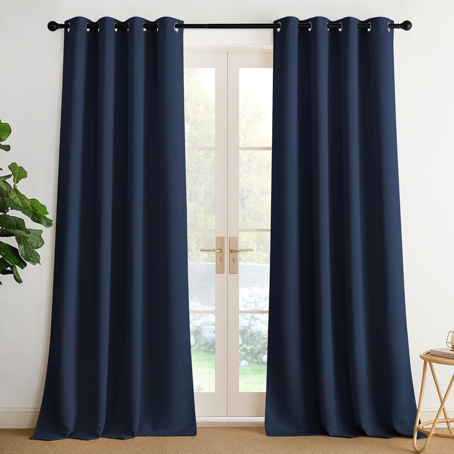 NICETOWN Navy Blue Blackout Curtains 90 inch Long, Thermal Insulated Grommet Privacy Energy Saving Shades for Bedroom, Living Room, Bathroom, Laundry, Patio, Closet, 2 Panels, W52 x L90