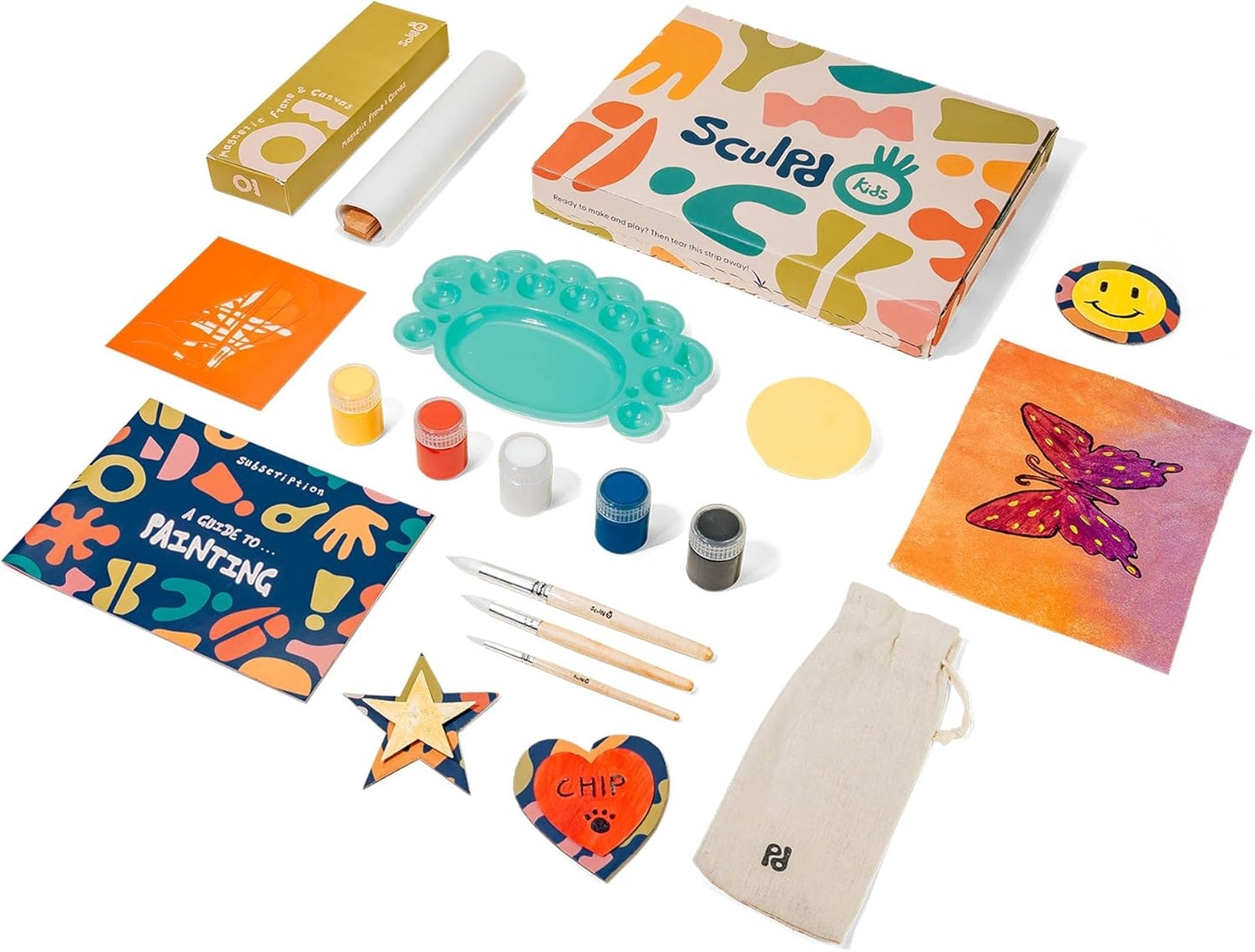 Sculpd Kids Painting Kit, Paint Craft Set for Kids Age 7+, Includes 5 Colour Paint Set, Paintbrushes, Magnetic Picture Frame, 2 Canvases, Paint Palette, Additional Art Supplies and Free Guidebook