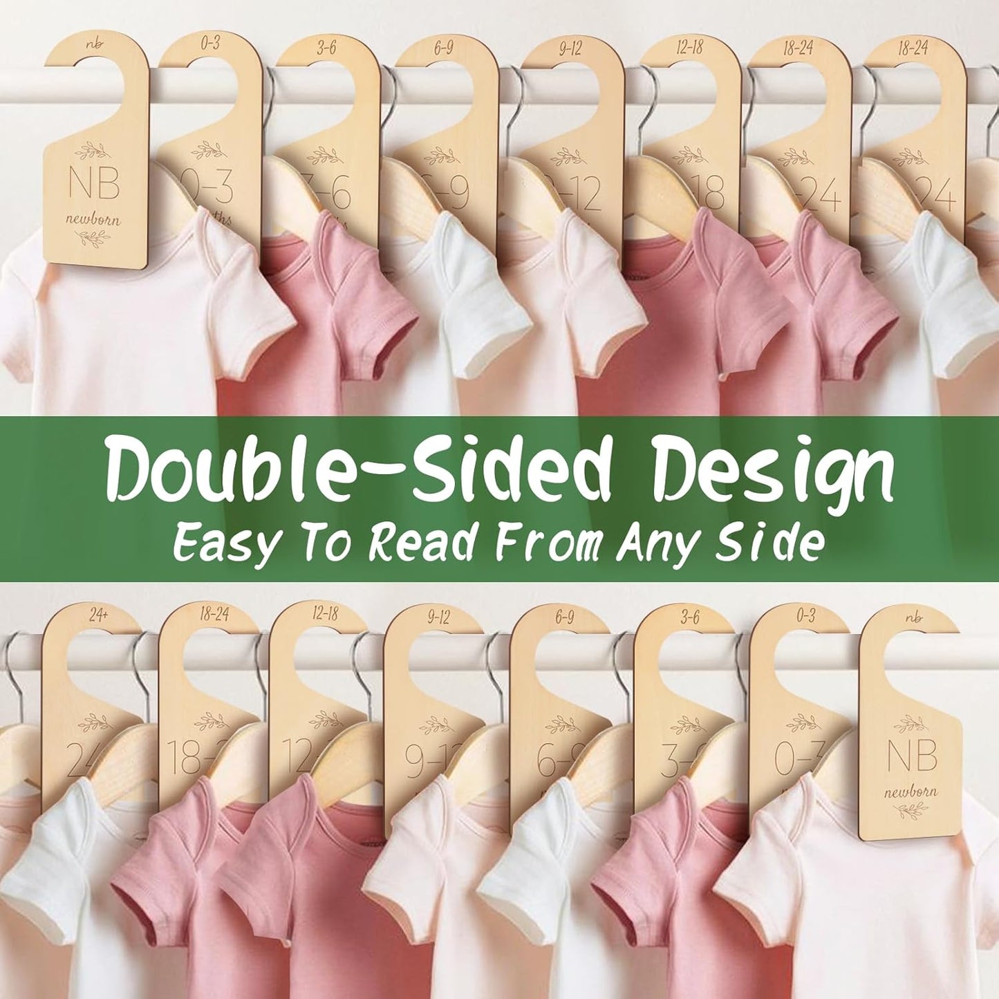 Wooden Baby Closet Dividers - 8 Pcs Double-Sided Design for Newborn Nursery Room Wardrobe Storage by Months Size - Perfect Toddler Clothes Organizer